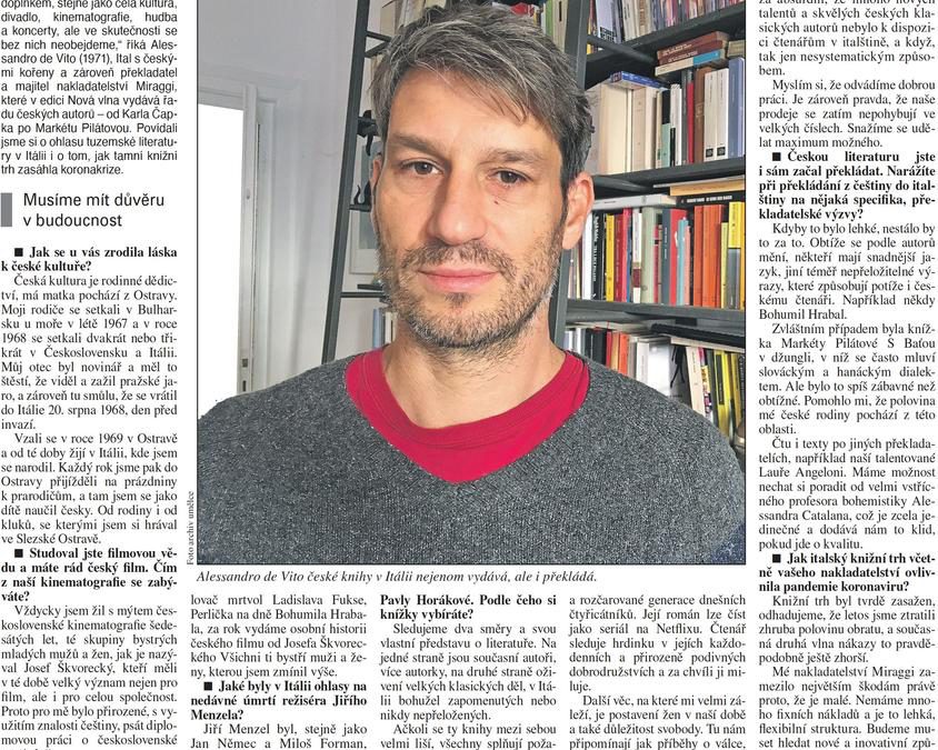 Česká kultura je rodinné dědictví (La cultura ceca è un’eredità di famiglia) – Štěpán Kučera sull’inserto culturale Salon del quotidiano «Právo» e su novinky.cz